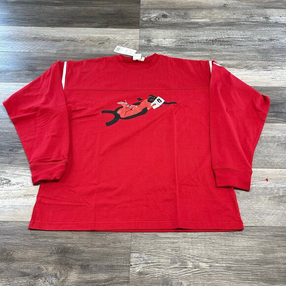 NWT X-Girl Red Womens L Sexy Devil Girl Graphic Long Sleeve T Rex Football Tee - Picture 1 of 7
